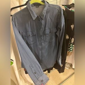Denim look long sleeve button down shirt